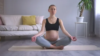 Mother in a serene meditation and wellness setting